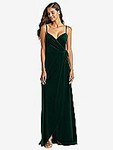 Front View Thumbnail - Evergreen Velvet Wrap Maxi Dress with Pockets