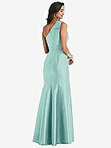 Alt View 2 Thumbnail - Coastal Bow One-Shoulder Satin Trumpet Gown