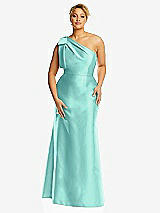 Front View Thumbnail - Coastal Bow One-Shoulder Satin Trumpet Gown