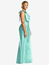 Side View Thumbnail - Coastal Bow One-Shoulder Satin Trumpet Gown