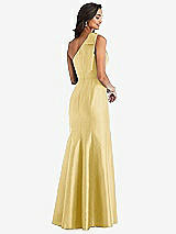 Alt View 2 Thumbnail - Maize Bow One-Shoulder Satin Trumpet Gown