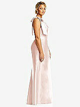 Side View Thumbnail - Blush Bow One-Shoulder Satin Trumpet Gown