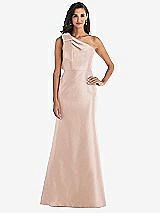Alt View 1 Thumbnail - Cameo Bow One-Shoulder Satin Trumpet Gown
