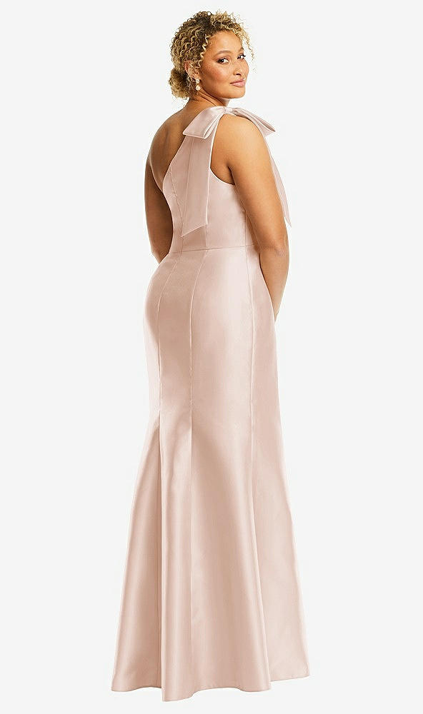 Back View - Cameo Bow One-Shoulder Satin Trumpet Gown