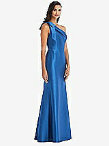 Alt View 3 Thumbnail - French Blue Bow One-Shoulder Satin Trumpet Gown