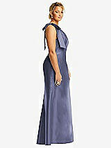 Side View Thumbnail - French Blue Bow One-Shoulder Satin Trumpet Gown