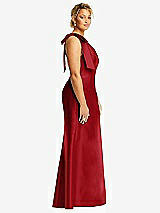 Side View Thumbnail - Garnet Bow One-Shoulder Satin Trumpet Gown