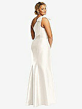 Rear View Thumbnail - Ivory Bow One-Shoulder Satin Trumpet Gown