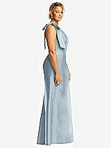 Side View Thumbnail - Mist Bow One-Shoulder Satin Trumpet Gown