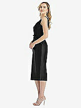 Side View Thumbnail - Black Sleeveless Bow-Waist Pleated Satin Pencil Dress with Pockets
