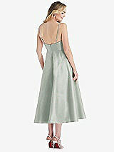 Rear View Thumbnail - Willow Green Spaghetti Strap Full Skirt Satin Midi Dress