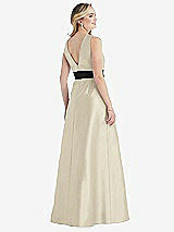 Rear View Thumbnail - Champagne & Black High-Neck Bow-Waist Maxi Dress with Pockets