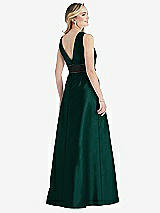 Rear View Thumbnail - Evergreen & Black High-Neck Bow-Waist Maxi Dress with Pockets