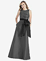 Front View Thumbnail - Gunmetal & Black High-Neck Bow-Waist Maxi Dress with Pockets