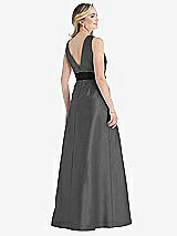 Rear View Thumbnail - Gunmetal & Black High-Neck Bow-Waist Maxi Dress with Pockets