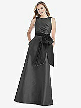 Front View Thumbnail - Pewter & Black High-Neck Bow-Waist Maxi Dress with Pockets
