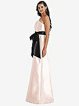 Side View Thumbnail - Blush & Black One-Shoulder Bow-Waist Maxi Dress with Pockets