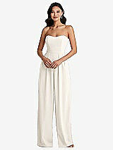 Front View Thumbnail - Ivory Strapless Pleated Front Jumpsuit with Pockets