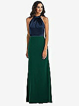 Alt View 1 Thumbnail - Hunter Green & Midnight Navy High-Neck Open-Back Maxi Dress with Scarf Tie