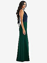 Alt View 2 Thumbnail - Hunter Green & Midnight Navy High-Neck Open-Back Maxi Dress with Scarf Tie