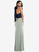 Alt View 3 Thumbnail - Willow Green & Midnight Navy High-Neck Open-Back Maxi Dress with Scarf Tie