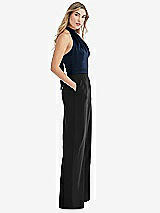 Front View Thumbnail - Black & Midnight Navy High-Neck Open-Back Jumpsuit with Scarf Tie