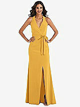 Front View Thumbnail - NYC Yellow Open-Back Halter Maxi Dress with Draped Bow