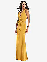 Side View Thumbnail - NYC Yellow Open-Back Halter Maxi Dress with Draped Bow