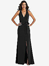 Front View Thumbnail - Black Open-Back Halter Maxi Dress with Draped Bow