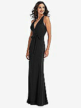 Side View Thumbnail - Black Open-Back Halter Maxi Dress with Draped Bow