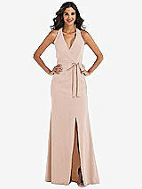 Front View Thumbnail - Cameo Open-Back Halter Maxi Dress with Draped Bow