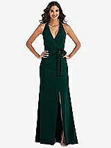 Front View Thumbnail - Evergreen Open-Back Halter Maxi Dress with Draped Bow