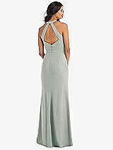 Rear View Thumbnail - Willow Green Open-Back Halter Maxi Dress with Draped Bow