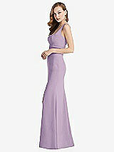 Side View Thumbnail - Pale Purple Wide Strap Notch Empire Waist Dress with Front Slit