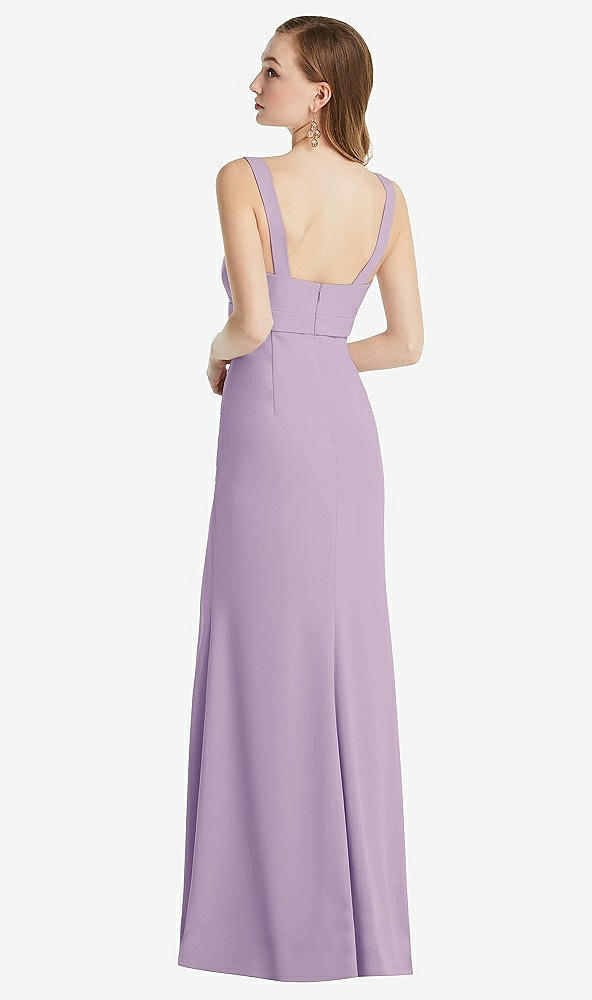 Back View - Pale Purple Wide Strap Notch Empire Waist Dress with Front Slit