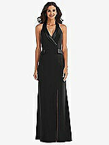 Front View Thumbnail - Black Halter Tuxedo Maxi Dress with Front Slit