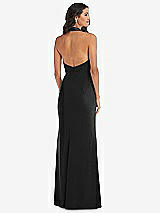 Rear View Thumbnail - Black Halter Tuxedo Maxi Dress with Front Slit