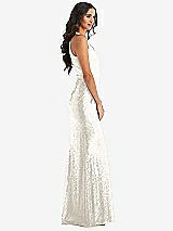 Side View Thumbnail - Ivory Halter Wrap Sequin Trumpet Gown with Front Slit