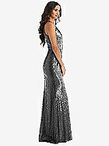 Side View Thumbnail - Stardust Halter Wrap Sequin Trumpet Gown with Front Slit