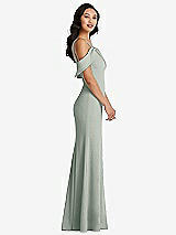 Alt View 2 Thumbnail - Willow Green One-Shoulder Draped Cuff Maxi Dress with Front Slit
