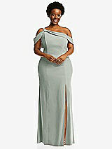 Front View Thumbnail - Willow Green One-Shoulder Draped Cuff Maxi Dress with Front Slit