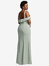 Rear View Thumbnail - Willow Green One-Shoulder Draped Cuff Maxi Dress with Front Slit