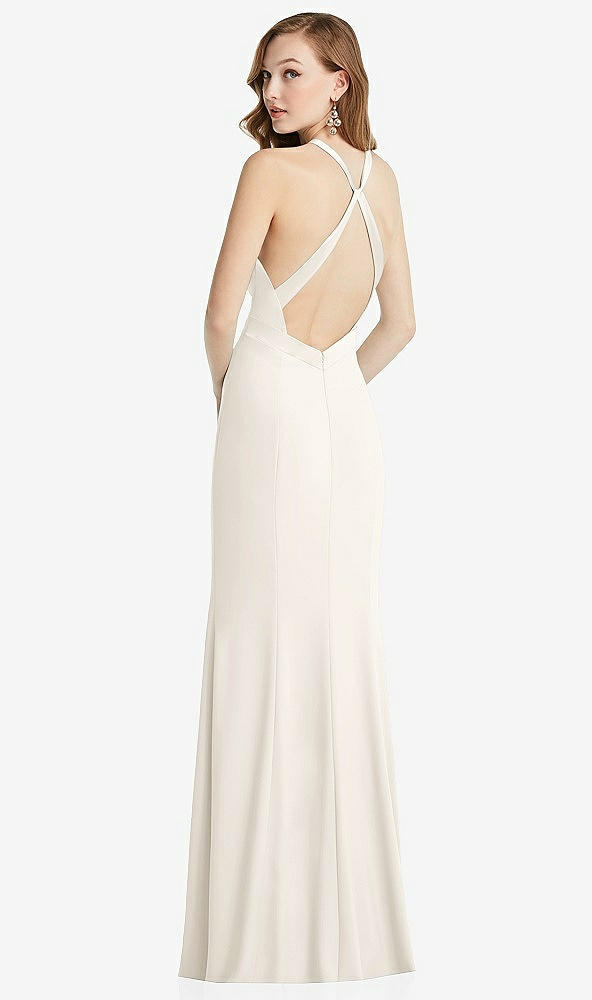 Front View - Ivory High-Neck Halter Dress with Twist Criss Cross Back 