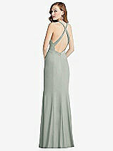Front View Thumbnail - Willow Green High-Neck Halter Dress with Twist Criss Cross Back 