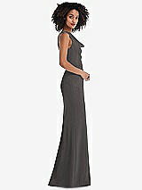 Side View Thumbnail - Caviar Gray One-Shoulder Draped Cowl-Neck Maxi Dress