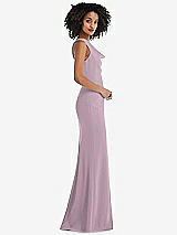 Side View Thumbnail - Suede Rose One-Shoulder Draped Cowl-Neck Maxi Dress