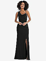Front View Thumbnail - Black One-Shoulder Draped Cowl-Neck Maxi Dress