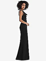 Side View Thumbnail - Black One-Shoulder Draped Cowl-Neck Maxi Dress
