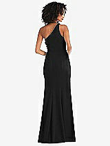 Rear View Thumbnail - Black One-Shoulder Draped Cowl-Neck Maxi Dress