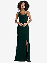 Front View Thumbnail - Evergreen One-Shoulder Draped Cowl-Neck Maxi Dress